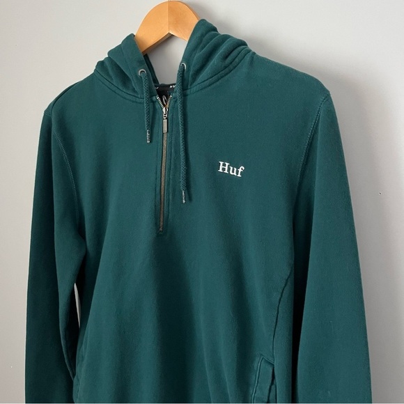 HUF Worldwide Relay French Terry Jade Green Quarter Zip Pullover Hoodie Size S - Picture 5 of 16
